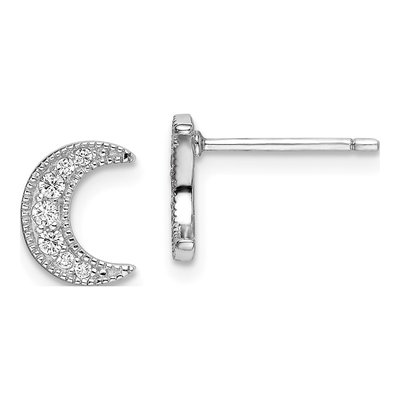 Sterling Silver 1mm Round CZ Star Moon Button Stud Earrings – view 6