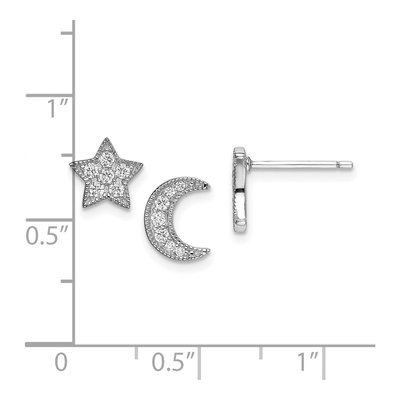 Sterling Silver 1mm Round CZ Star Moon Button Stud Earrings – view 7