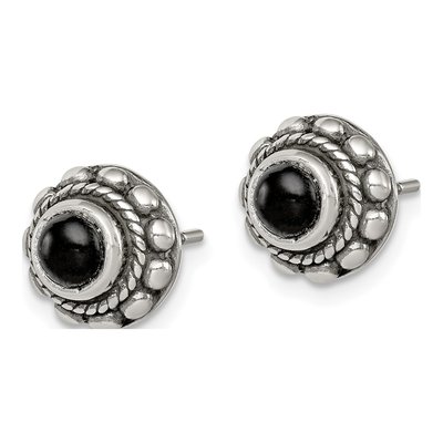 Sterling Silver 4mm Onyx Round Button Stud Earrings – view 4