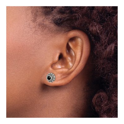 Sterling Silver 4mm Onyx Round Button Stud Earrings – view 5