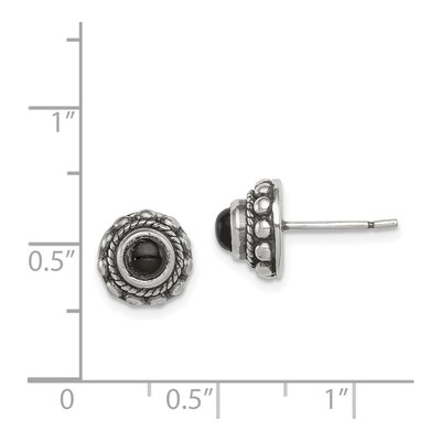 Sterling Silver 4mm Onyx Round Button Stud Earrings – view 6