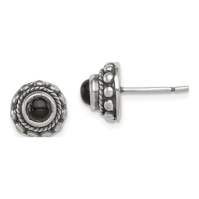 Sterling Silver 4mm Onyx Round Button Stud Earrings