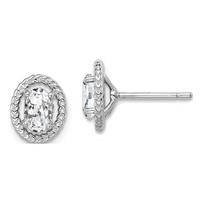 Sterling Silver White Topaz Oval Stud Earrings