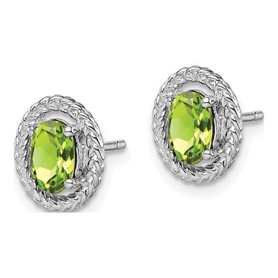 Sterling Silver Peridot Oval Button Stud Earrings – view 2