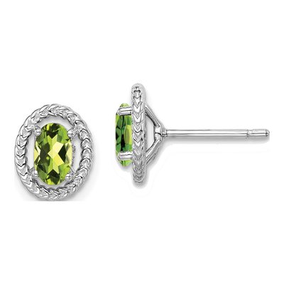 Sterling Silver Peridot Oval Button Stud Earrings