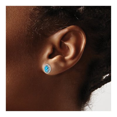 Sterling Silver Swiss Blue Topaz Oval Stud Earrings – view 3