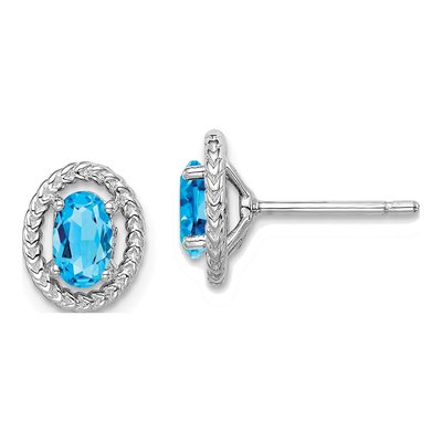 Sterling Silver Swiss Blue Topaz Oval Stud Earrings