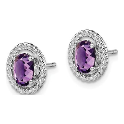 Sterling Silver Amethyst Oval Stud Earrings – view 2
