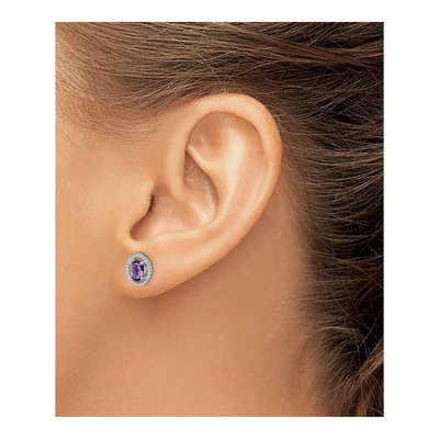 Sterling Silver Amethyst Oval Stud Earrings – view 3