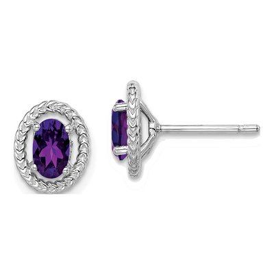 Sterling Silver Amethyst Oval Stud Earrings