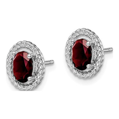 Sterling Silver Garnet Oval Stud Earrings – view 2