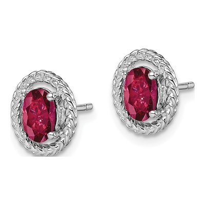 Sterling Silver Lab-Created Ruby Oval Stud Earrings – view 2