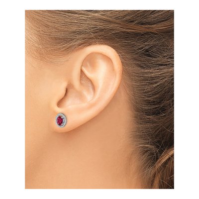Sterling Silver Lab-Created Ruby Oval Stud Earrings – view 3