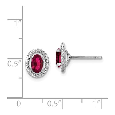 Sterling Silver Lab-Created Ruby Oval Stud Earrings – view 4