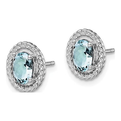 Sterling Silver Aquamarine Oval Stud Earrings – view 3