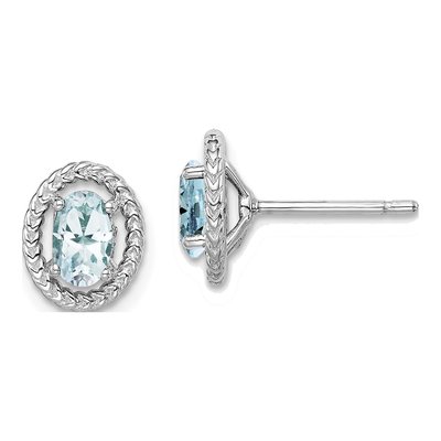Sterling Silver Aquamarine Oval Stud Earrings