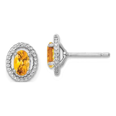 Sterling Silver Citrine Oval Stud Earrings