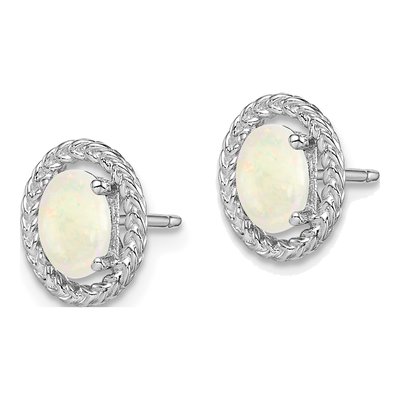 Sterling Silver Opal Milky Oval Stud Earrings – view 3