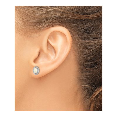 Sterling Silver Opal Milky Oval Stud Earrings – view 4
