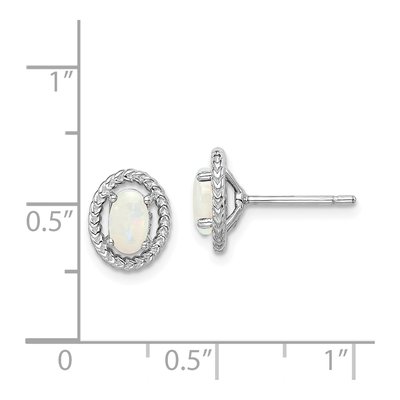 Sterling Silver Opal Milky Oval Stud Earrings – view 5