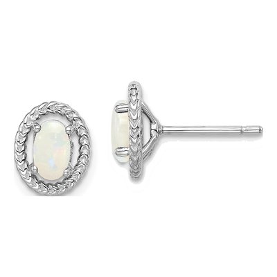 Sterling Silver Opal Milky Oval Stud Earrings