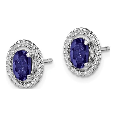 Sterling Silver Lab-Created Sapphire Oval Stud Earrings – view 3