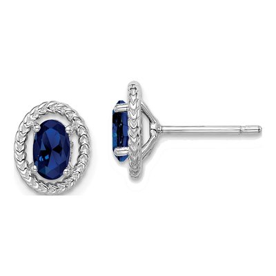 Sterling Silver Lab-Created Sapphire Oval Stud Earrings