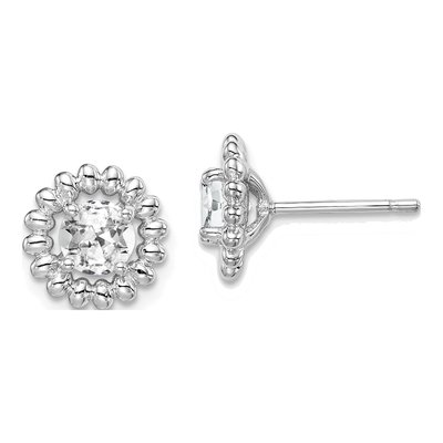 Sterling Silver Round White Topaz Button Stud Earrings