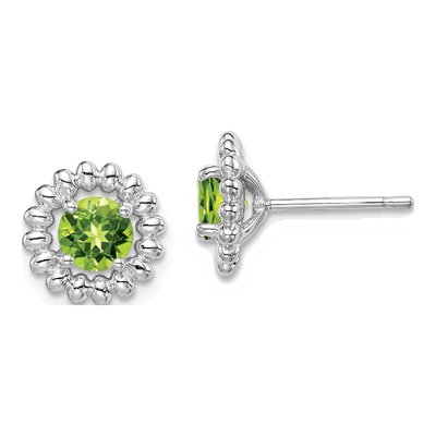 Sterling Silver Round Peridot Button Stud Earrings