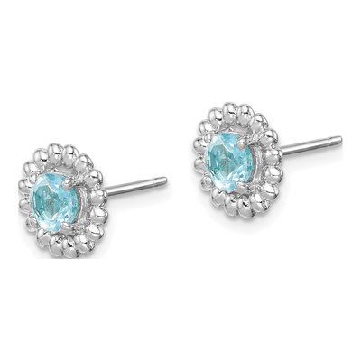 Sterling Silver Round Swiss Blue Topaz Button Stud Earrings – view 3