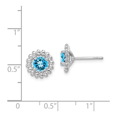 Sterling Silver Round Swiss Blue Topaz Button Stud Earrings – view 5