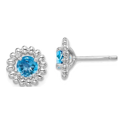 Sterling Silver Round Swiss Blue Topaz Button Stud Earrings