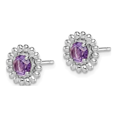 Sterling Silver Round Amethyst Button Stud Earrings – view 3