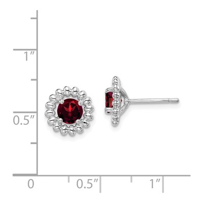 Sterling Silver Round Garnet Birthstone Stud Earrings – view 4