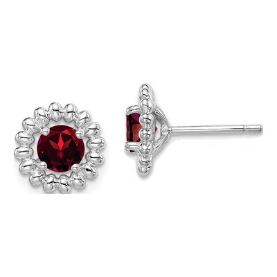 Sterling Silver Round Garnet Birthstone Stud Earrings