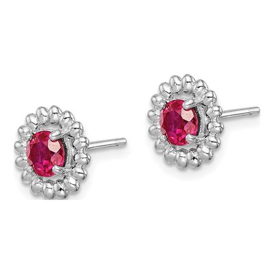 Sterling Silver Round Lab-Created Ruby Button Stud Earrings – view 2