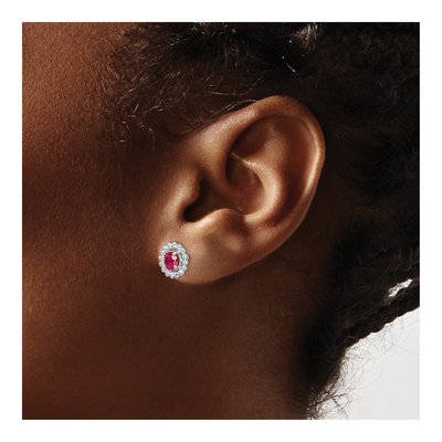 Sterling Silver Round Lab-Created Ruby Button Stud Earrings – view 3
