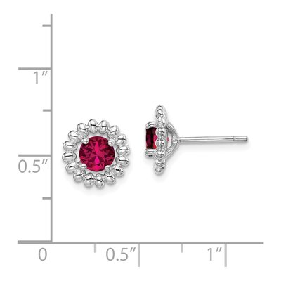 Sterling Silver Round Lab-Created Ruby Button Stud Earrings – view 4