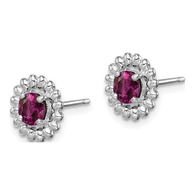 Sterling Silver Round Rhodolite Garnet Button Stud Earrings – view 2