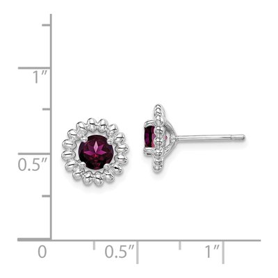 Sterling Silver Round Rhodolite Garnet Button Stud Earrings – view 4