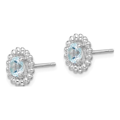 Sterling Silver Round Aquamarine Natural Button Stud Earrings – view 2