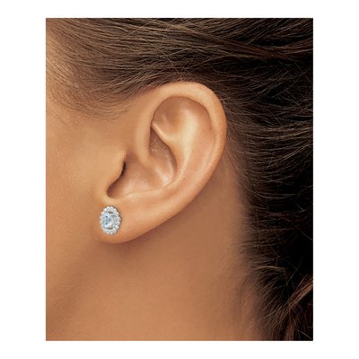 Sterling Silver Round Aquamarine Natural Button Stud Earrings – view 3