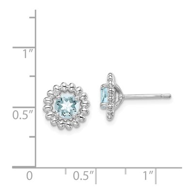 Sterling Silver Round Aquamarine Natural Button Stud Earrings – view 4