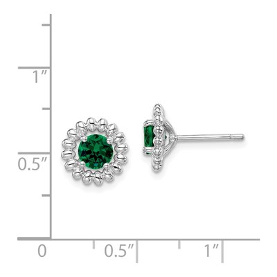 Sterling Silver Round Lab-Created Emerald Birthstone Stud Earrings – view 4