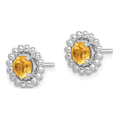 Sterling Silver Round Citrine Button Stud Earrings – view 3