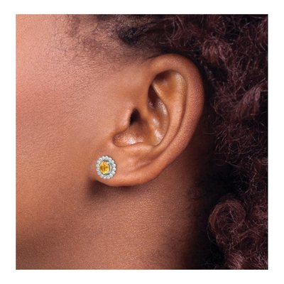 Sterling Silver Round Citrine Button Stud Earrings – view 4
