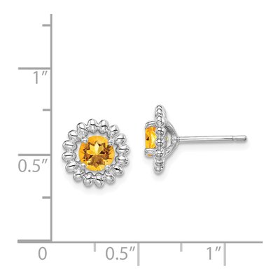 Sterling Silver Round Citrine Button Stud Earrings – view 5
