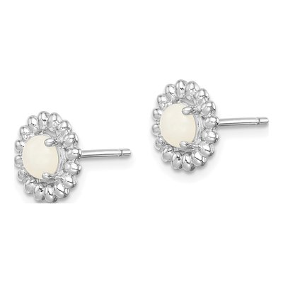 Sterling Silver Round Opal Milky Button Stud Earrings – view 3