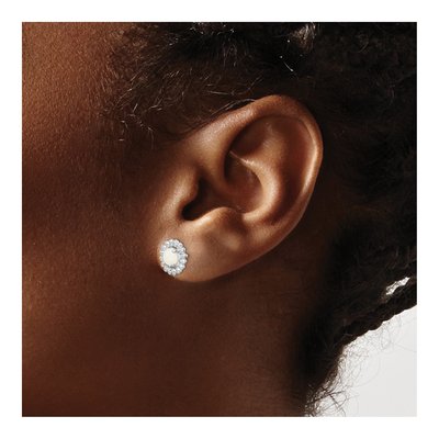 Sterling Silver Round Opal Milky Button Stud Earrings – view 4