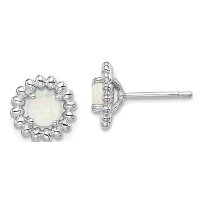 Sterling Silver Round Opal Milky Button Stud Earrings